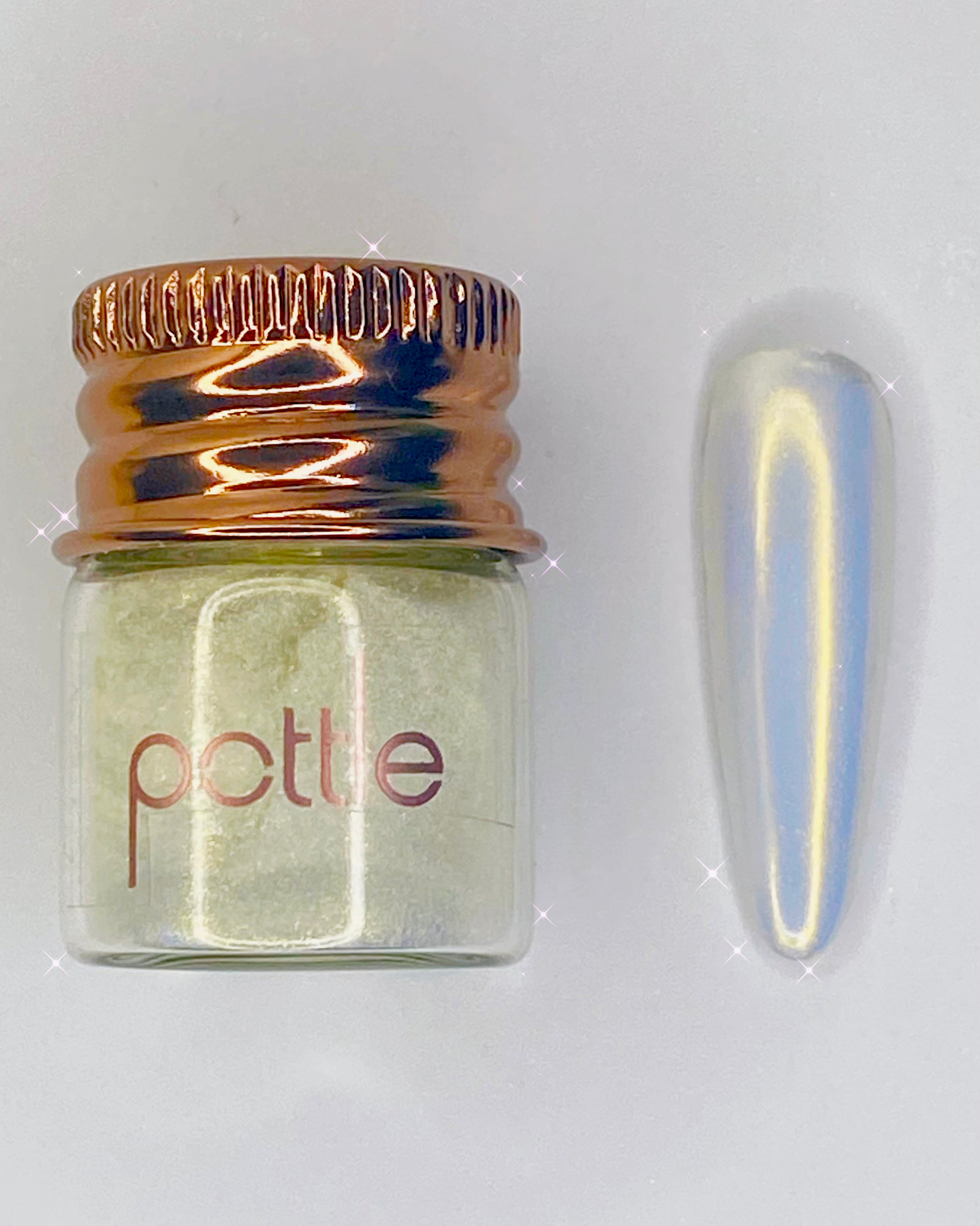 Golden chrome nail powder mirror manicure - Pottle