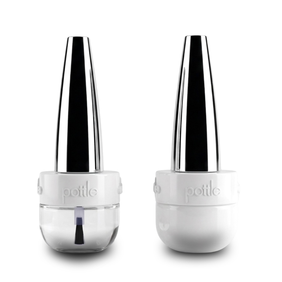 Two white and white pottle bottles with  branding on a white background